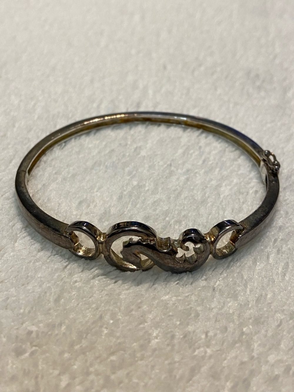 Waterford Seahorse hinge Silver-Tone Scrollwork Bangle Bracelet